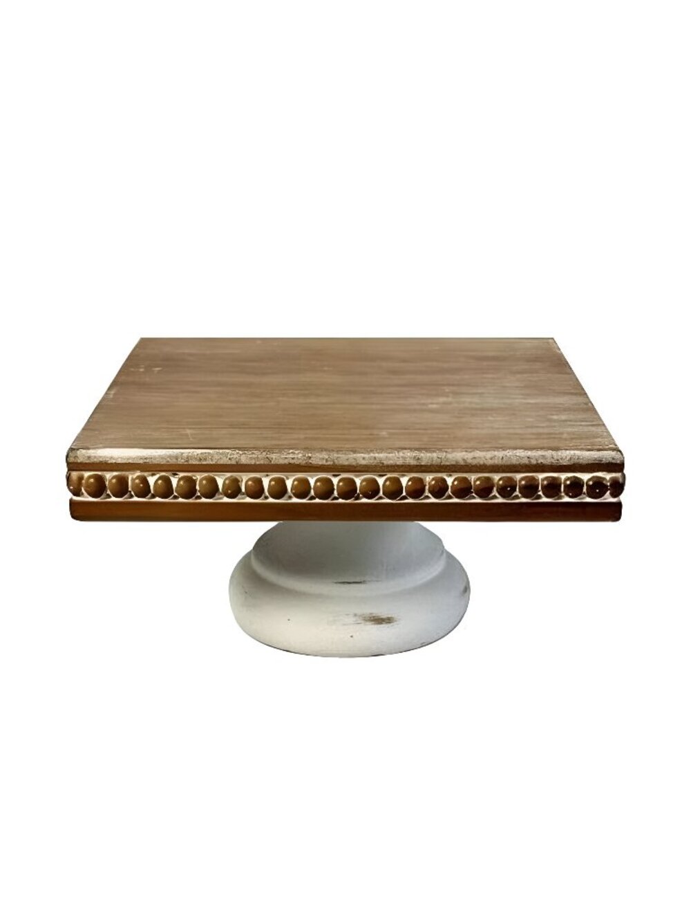 White Wash Display Wood Riser, 8.25 inch Shabby Chic Pedestal Tray Decor